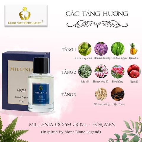  Nước Hoa Nam MILLENIA 003M Nam Tính, Mạnh Mẽ, Quyến Rũ Eau De Parfum Lưu Hương 6 - 8 tiếng 50ml 