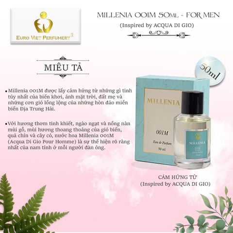  Nước Hoa Nam Cao Cấp MILLENIA 001M Nam Tính, Tinh Tế, Tươi Mát Lưu Hương 7-12 Tiếng 50ml 