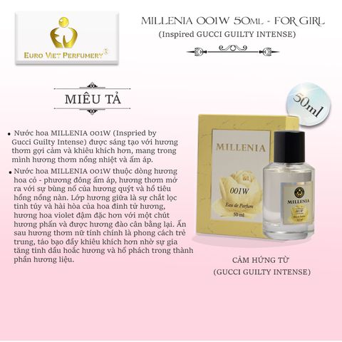  Nước Hoa Nữ Cao Cấp MILLENIA 001W Quyến Rũ, Ngọt Ngào, Nóng Bỏng Eau De Parfum Lưu Hương 7-12 Tiếng 50ml 