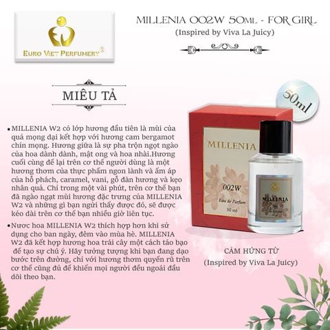  Nước Hoa Nữ Euro Viet, MILLENIA 002W 50ml (Inspired by Viva La Juicy) 