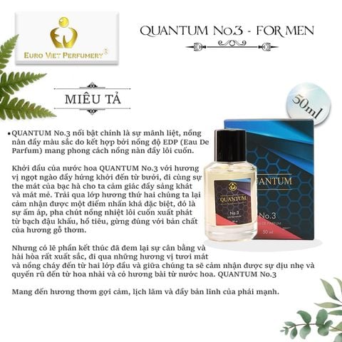  Nước Hoa Nam Cao Cấp Euro Viet, QUANTUM No.3 50ml 