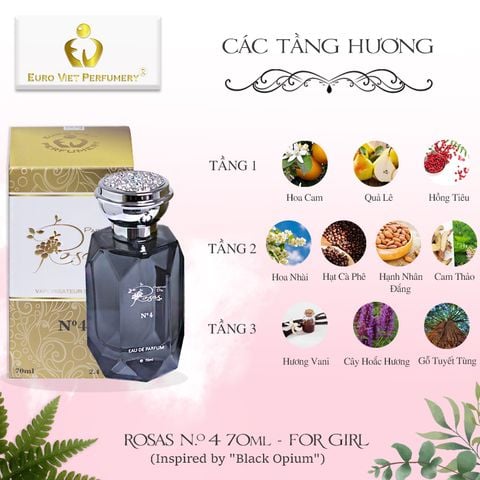  Nước Hoa Nữ EU Rosas N0.4 Ngọt Ngào, Quyến Rũ, Nổi Bật Lưu Hương 7-12 Tiếng 70ml 