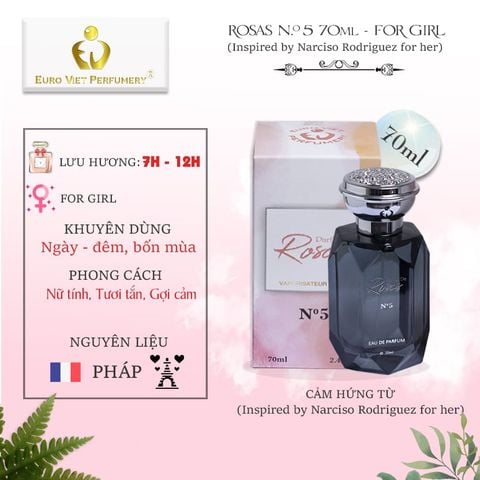  Nước Hoa Nữ Euro Viet, Rosas No.5 70ml (Inspired by Narciso Rodriguez for her) 