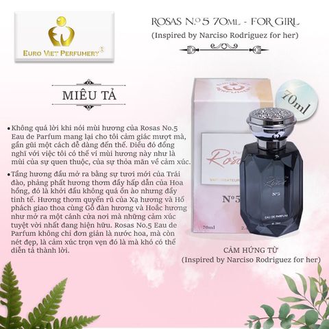  Nước Hoa Nữ Euro Viet, Rosas No.5 70ml (Inspired by Narciso Rodriguez for her) 