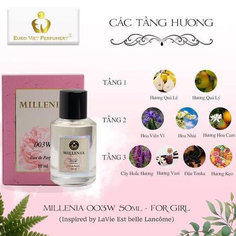  Nước Hoa Nữ Cao Cấp MILLENIA 003W Quý Phái, Sang Trọng, Ngọt Ngào Eau De Parfum Lưu Hương 7-12 tiếng 50ml 