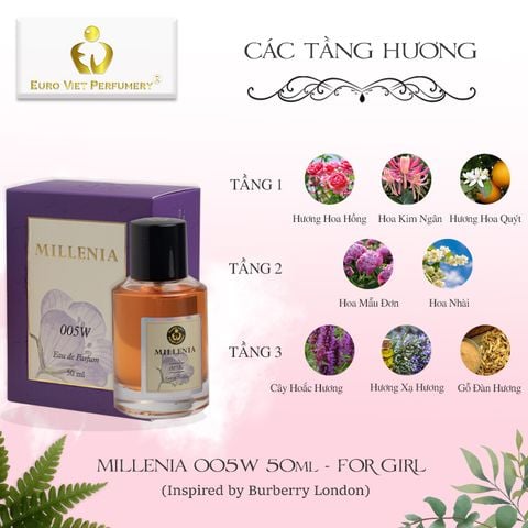  Nước Hoa Nữ MILLENIA 005W Tao Nhã, Gợi Cảm, Nữ Tính Lưu Hương 7-12 Tiếng Euro Viet Perfumery 50ml 
