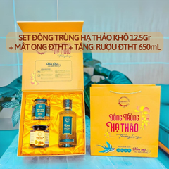 Quà Tặng Vạn Phúc - Đông Trùng Hạ Thảo Sấy Thăng Hoa 12.5g, Mật Ong Ngâm ĐTHT 350mL