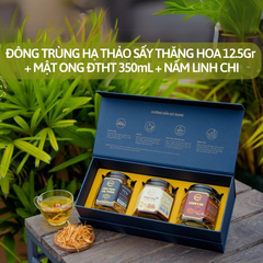 Quà Tặng Kim Ngân - Đông Trùng Hạ Thảo Sấy Thăng Hoa 12.5Gr, Mật Ong ĐTHT 350mL