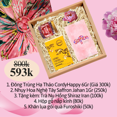 Set Quà Tinh Anh - Đông Trùng Hạ Thảo CordyHappy 6Gr, Nhụy Hoa Nghệ Tây Saffron Jahan 1Gr