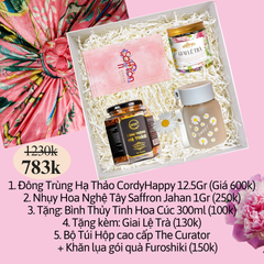 Set Quà Khởi Sắc - Đông Trùng Hạ Thảo 12.5Gr, Nhụy Hoa Nghệ Tây Saffron Jahan, Bình Hoa Cúc