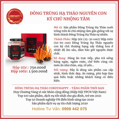 Quà Tặng Cát Tường - Đông Trùng Hạ Thảo Nguyên Con Ký Chủ Nhộng 10g, ĐTHT Sấy Thăng Hoa 12.5g