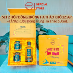 Quà Tặng Phúc Lộc - Combo 2 Hộp Đông Trùng Hạ Thảo Sấy Thăng Hoa 12.5Gr, Rượu ĐTHT 650mL