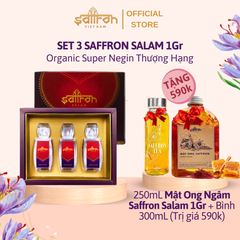 Set 3 Nhụy Hoa Nghệ Tây Saffron Salam 100% Organic - Tặng 250mL Mật Ong Ngâm Saffron Salam 1Gr