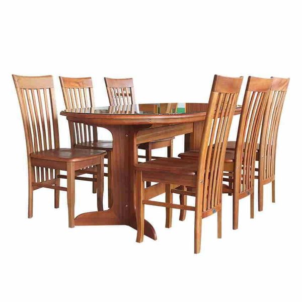  BỘ BÀN ĂN OVAL 1M6 + 6 GHẾ SI 2001 