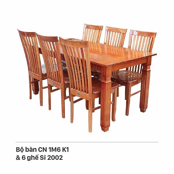  BỘ BÀN ĂN 1M6 K1 + 6 GHẾ SI 2002 