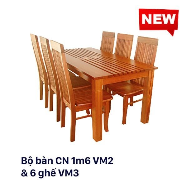  BỘ BÀN ĂN 1M6 VM2 + 6 GHẾ VM3 
