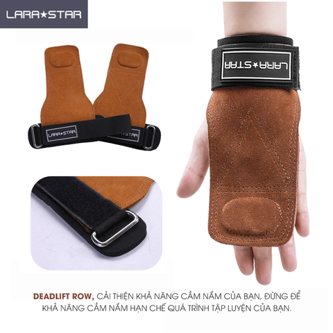 Găng Tay Tập Gym Lara Star LS0776, Kết Hợp Dây Kéo Lưng, Quấn Cổ Tay Lifting Strap, Da Cao Cấp