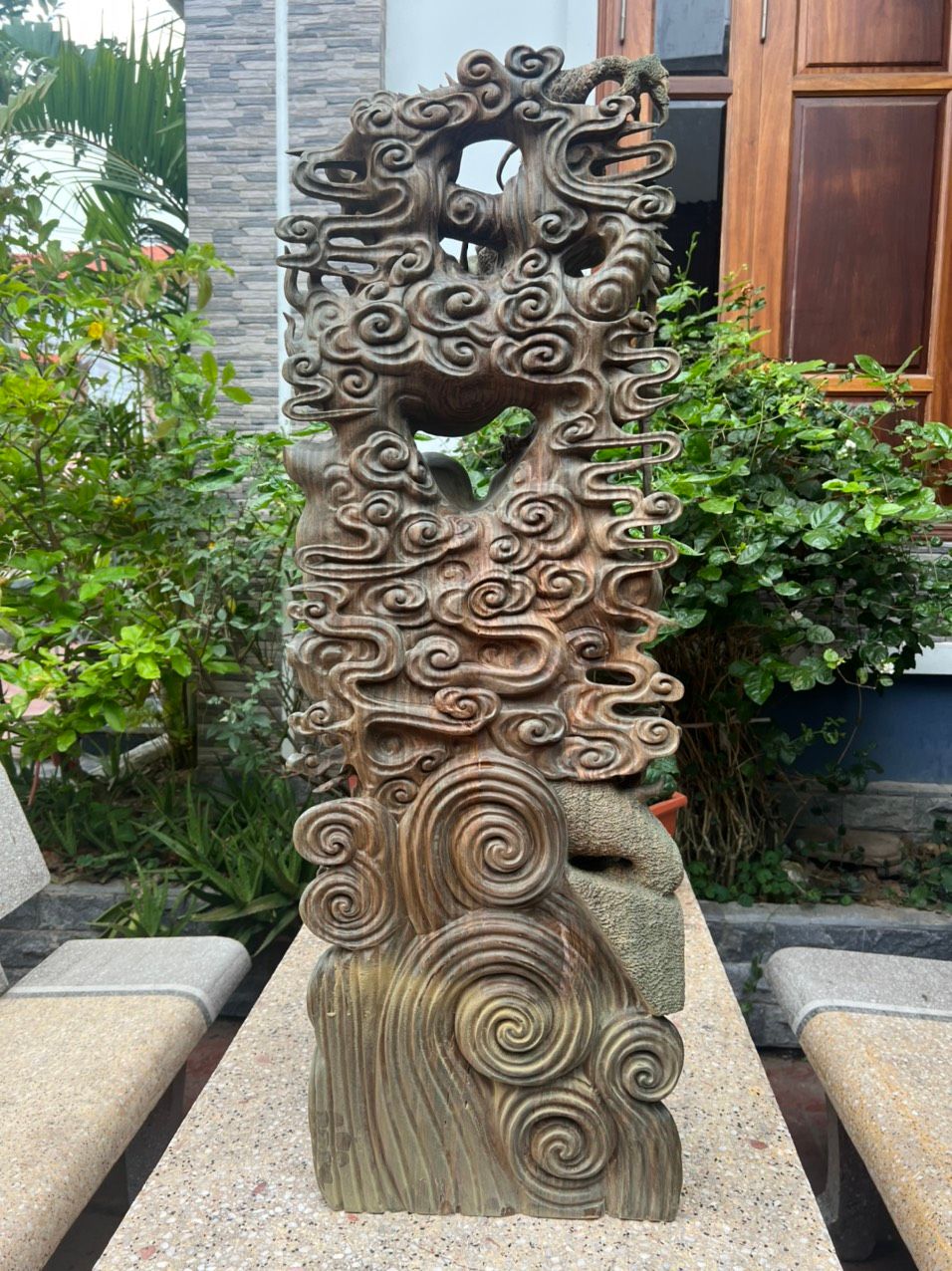  Tượng Đạt Ma Hàng Long Phục Nghê Gỗ Trắc Xanh Liền Khối 