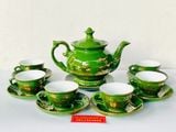  Bộ Ấm Phú Quý Bát Tràng Xanh Lục Bảo Men Ngọc Vẽ Vàng Cao Cấp 