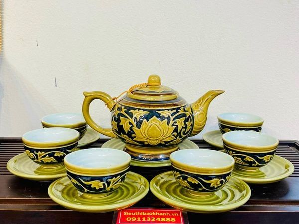  Bộ Ấm Chén Hoa Sen Phù Điêu hàng Đẹp 