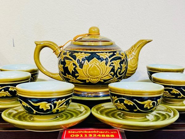  Bộ Ấm Chén Hoa Sen Phù Điêu hàng Đẹp 