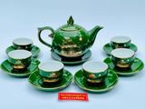  Bộ Ấm Chén Men Ngọc Phong Cảnh Làng Quê Hoạ Tiết Vẽ Chỉ Vàng Đậm Sang Trọng 