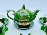  Bộ Ấm Chén Men Ngọc Phong Cảnh Làng Quê Hoạ Tiết Vẽ Chỉ Vàng Đậm Sang Trọng 