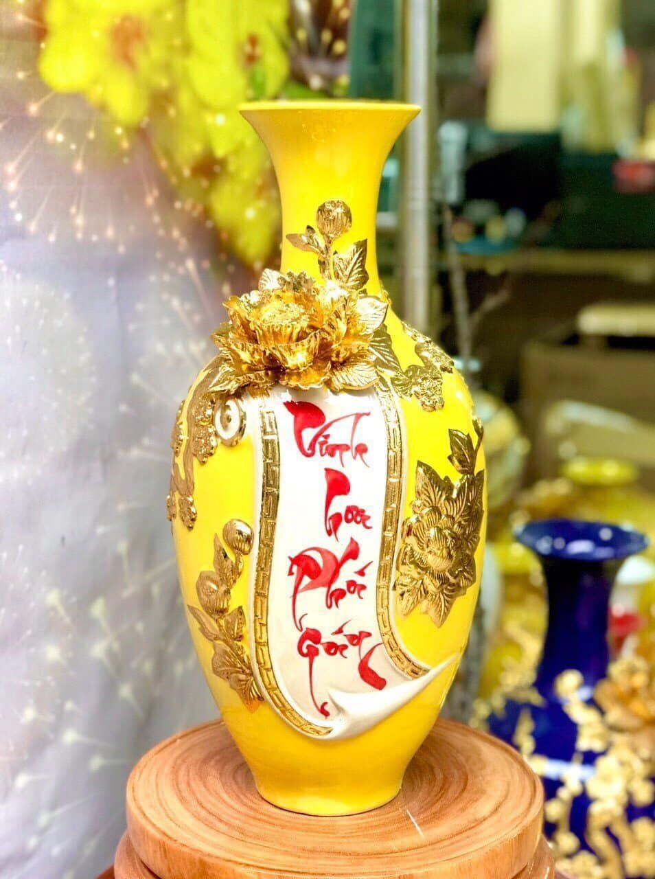  Bình hút lộc đắp nổi dát vàng Vinh hoa phú quý 