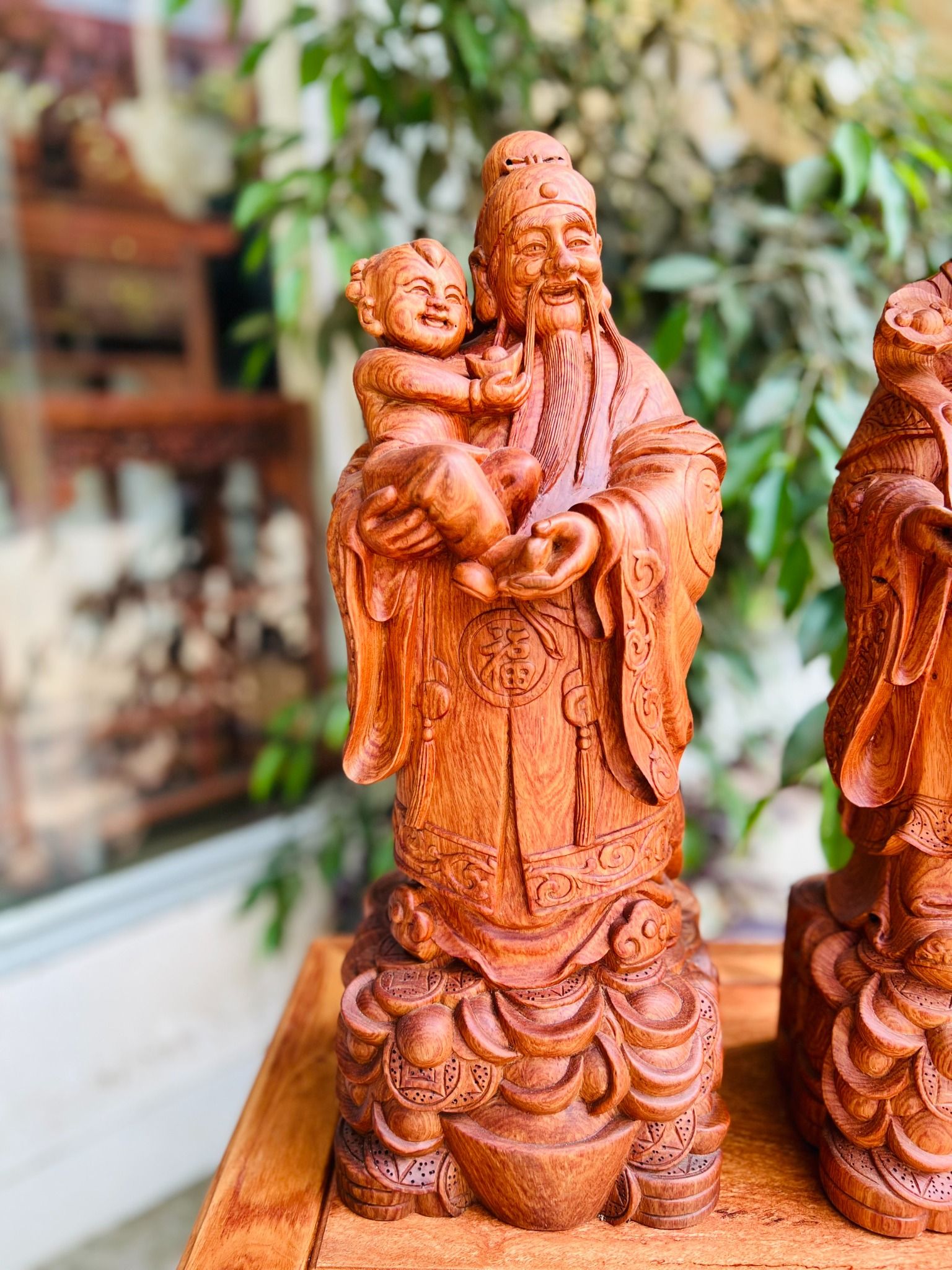  Tượng Bộ Tam Đa Phúc Lộc Thọ Gỗ Hương Nhập Nguyên Khối 