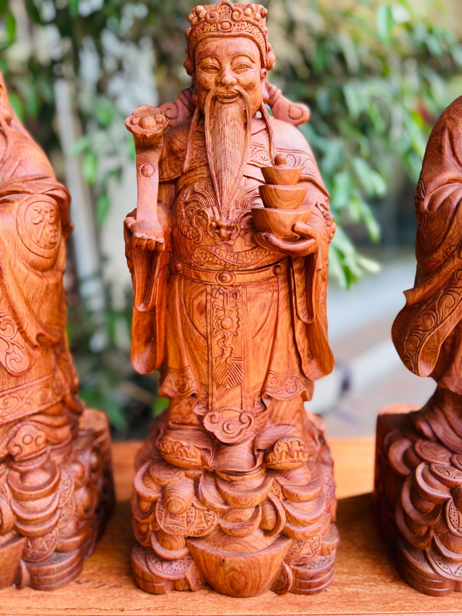  Tượng Bộ Tam Đa Phúc Lộc Thọ Gỗ Hương Nhập Nguyên Khối 