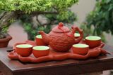  Bộ Ấm Chén Gốm Tử Sa Bát Tràng Họa Tiết Đắp Nổi Hoa Châm Khay Lá Sen 