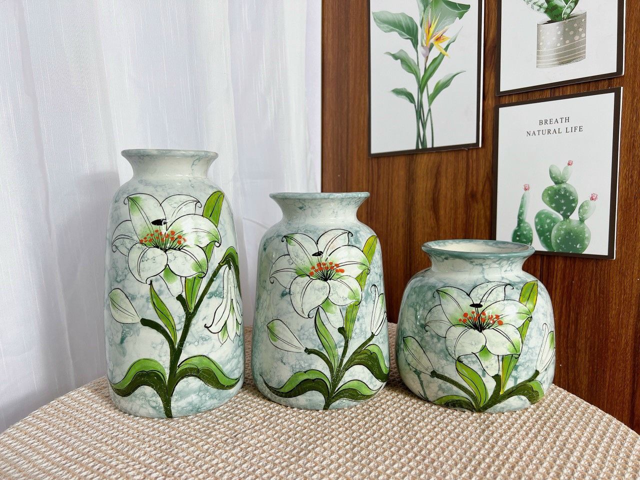 Bộ 3 Lọ Hoa Gốm Sứ Bát Tràng Vẽ Tay Đa Dạng Mẫu Mã Siêu Đẹp