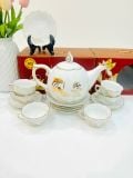  Bộ ấm chén Bát Tràng Phúc Ấm Ngàn Đời Cây Trổ Lộc dáng mẫu đơn cao cấp 