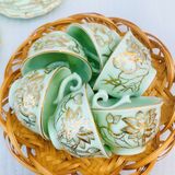  Bộ Ấm Chén Bát Tràng Men Xanh Cốm Hoạ Tiết Hoa Sen Chỉ Vàng Cao Cấp 