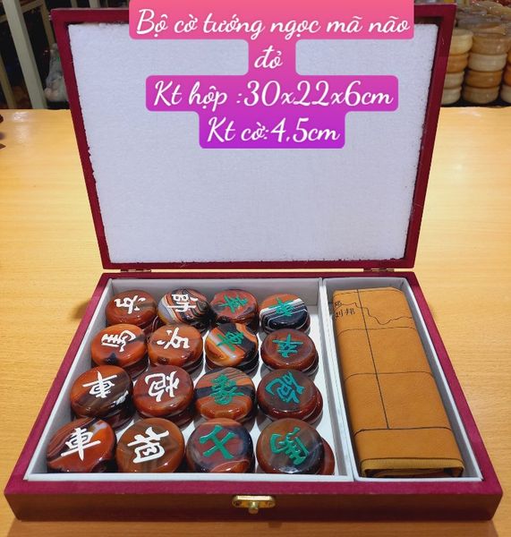  [Ảnh Thật 100%] Bộ Cờ Tướng Ngọc Mã Não Đỏ Cao Cấp 