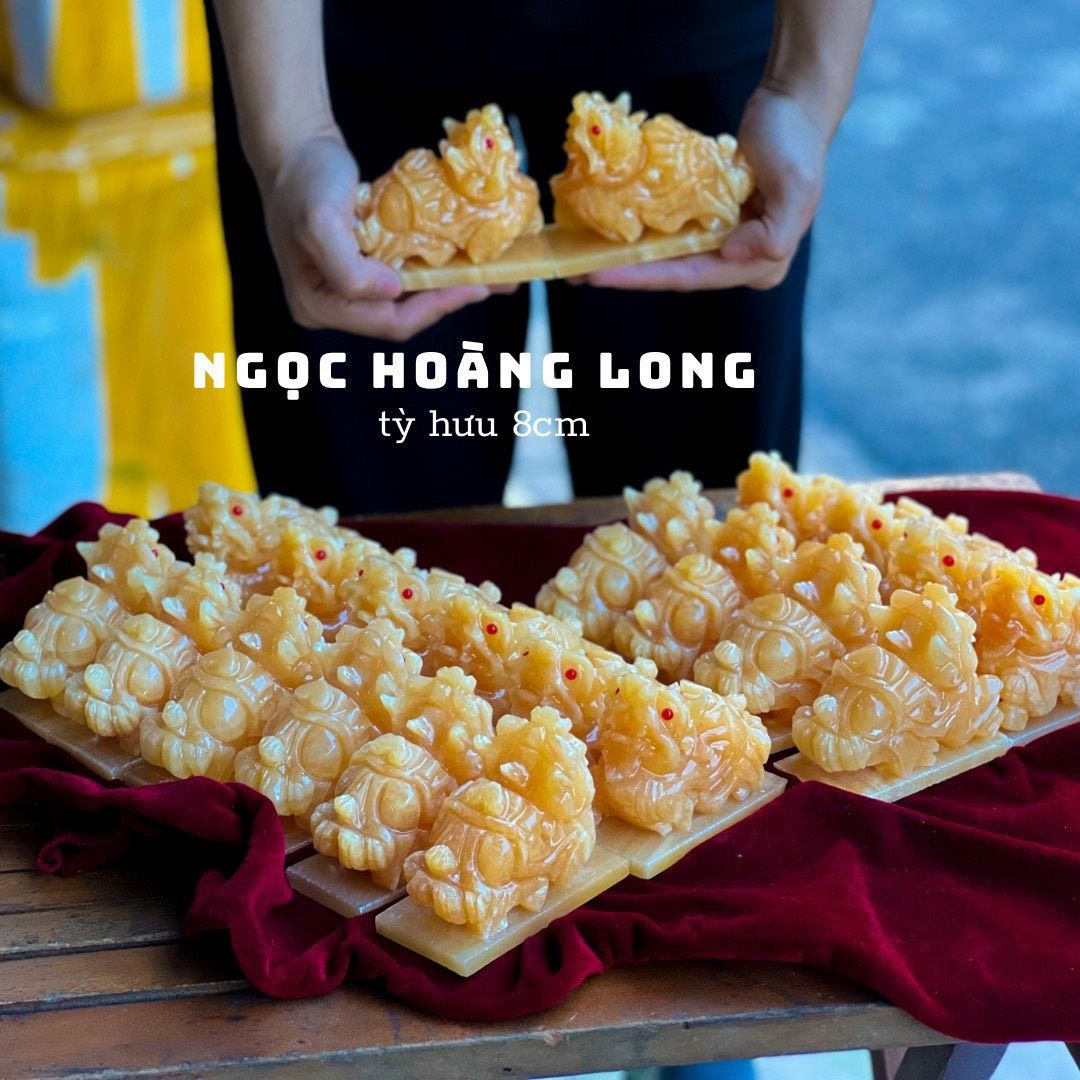  [Giá Tốt] Cặp Tỳ Hưu Đá Ngọc Hoàng Long 8cm Cao Cấp 