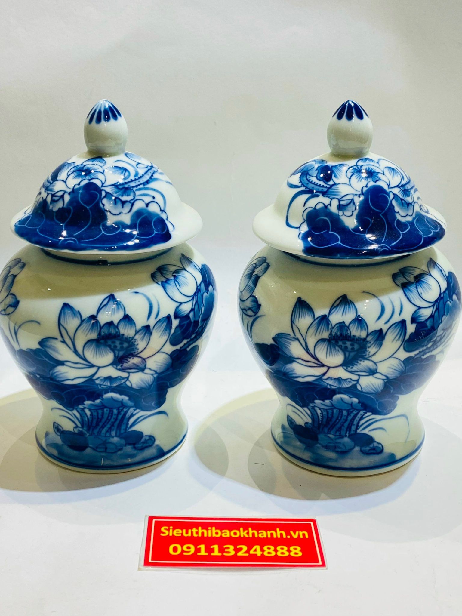  Cặp chóe Gốm sứ đặt bàn thợ họa tiết bông sen 