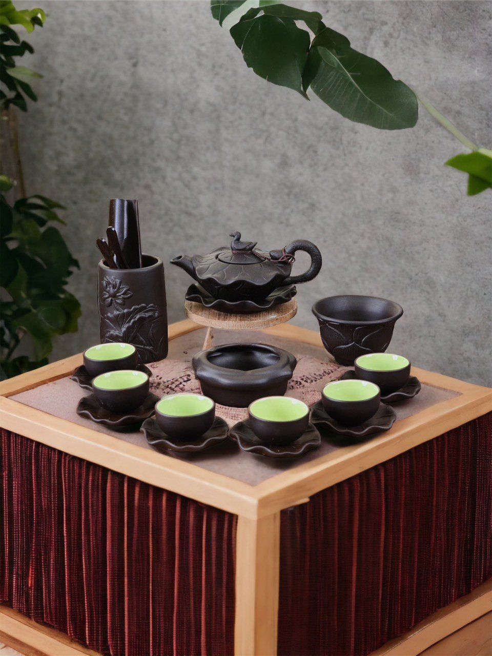  Bộ ấm chén tử xa lòng xanh thiết kế lá sen 