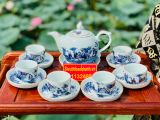  ấm chén sứ trắng vẽ men lam nhà lò bát tràng 