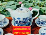  ấm chén sứ trắng vẽ men lam nhà lò bát tràng 
