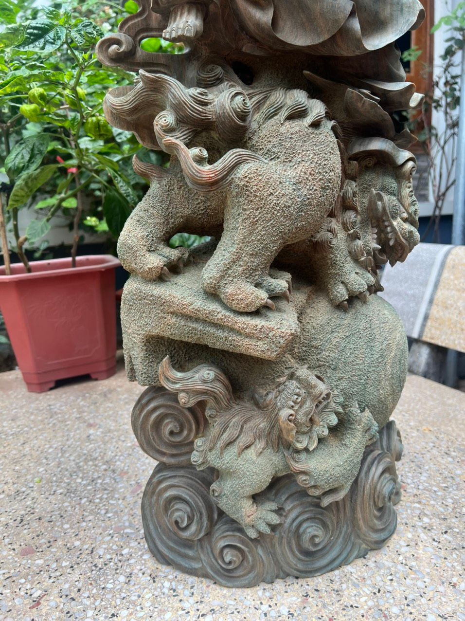  Tượng Đạt Ma Hàng Long Phục Nghê Gỗ Trắc Xanh Liền Khối 