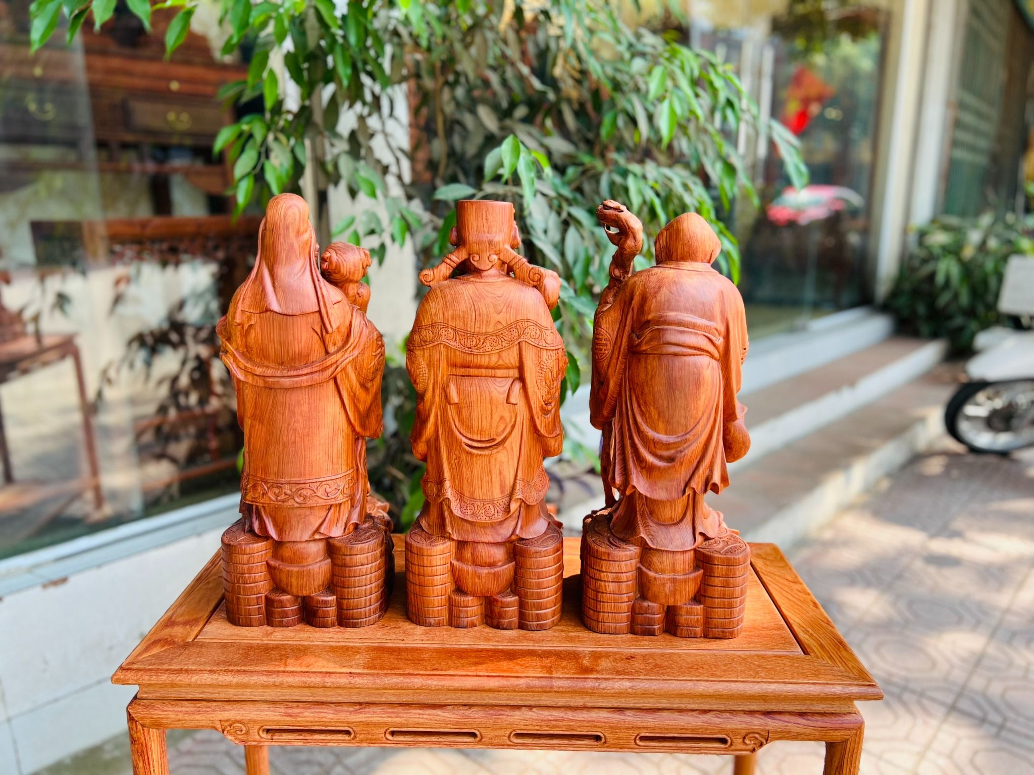  Tượng Bộ Tam Đa Phúc Lộc Thọ Gỗ Hương Nhập Nguyên Khối 