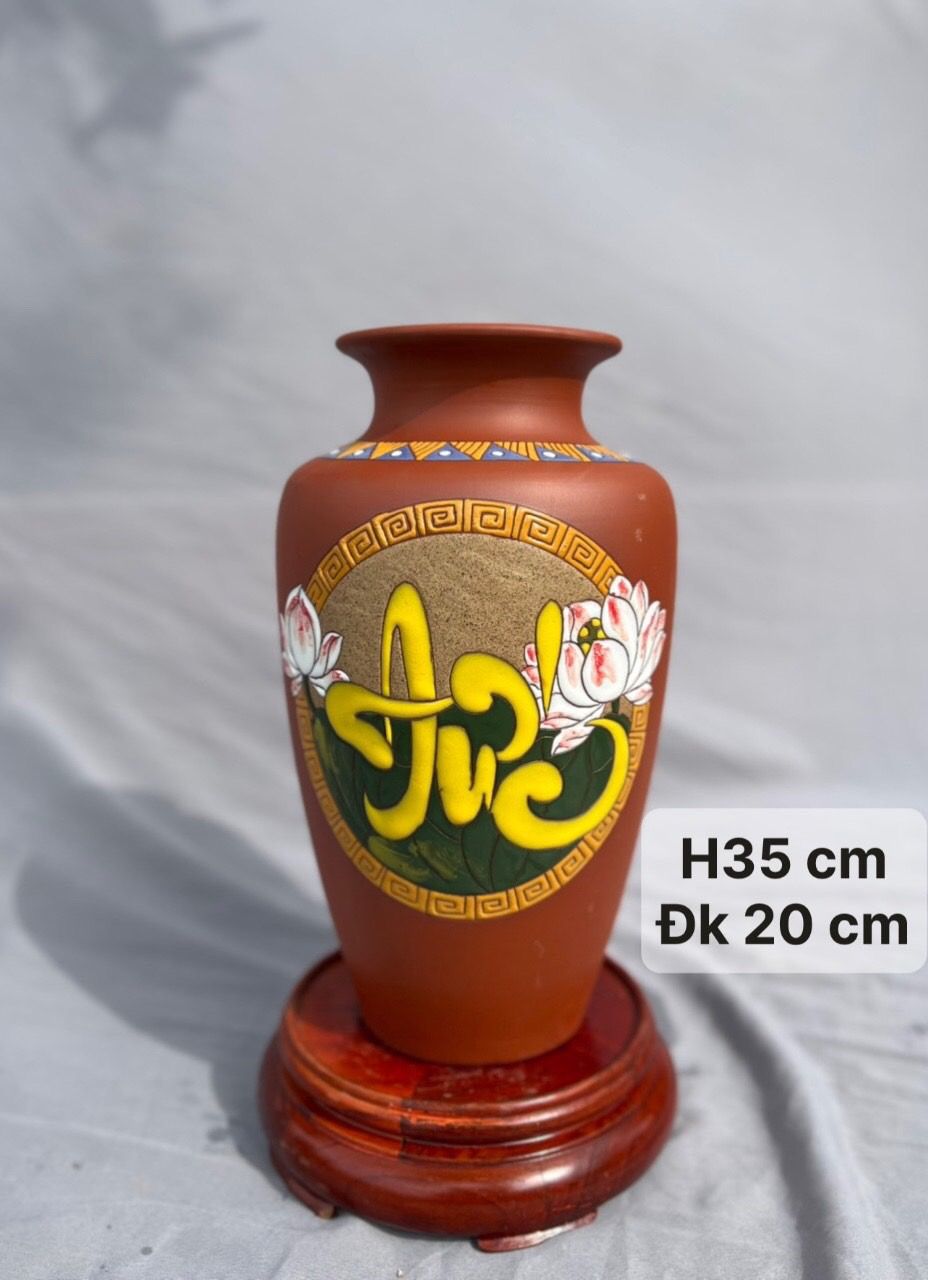  Bình hoa gốm nâu đỏ Bát Tràng 