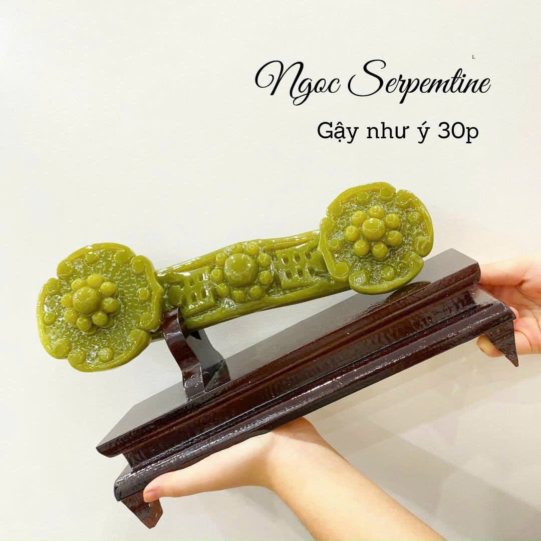  Gậy Như Ý Phong Thuỷ May Mắn Vạn Sựu Như Ý Đá Ngọc Serpentine 31cm 