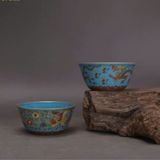  Cặp tách rượu men lam rồng phụng BKCEVN-9141 