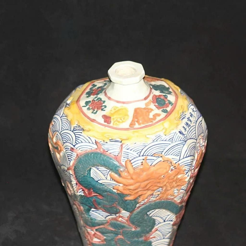  Bình Gốm Rồng Phượng Dáng Củ Tỏi BKCECN-9204 