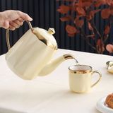 Set bình trà gốm men kem phối vàng BKCEVN-9208 