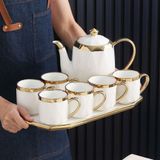  Set bình trà gốm men kem phối vàng BKCEVN-9208 