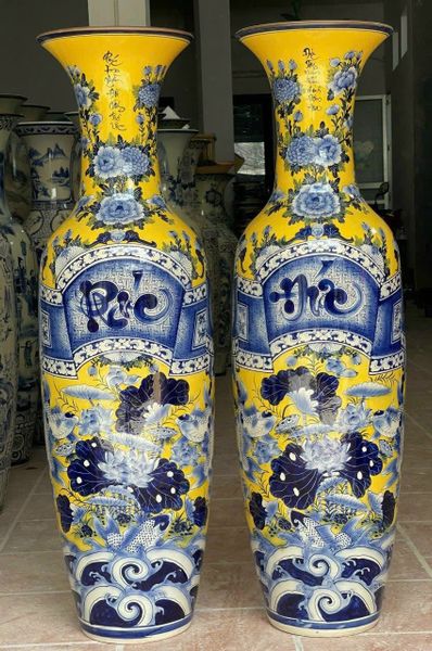  Lọ Lộc Bình Bát Tràng Nền Vàng Vẽ Phúc Đức 1m6 Cao Cấp 