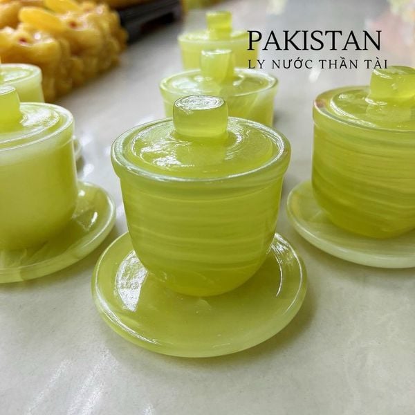  Ly Nước Thần Tài Có Nắp Đậy Đá Ngọc Onyx Cao Cấp (1 Chén) 